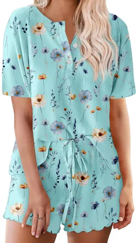 Vista 9 de Ekouaer Conjunto de pijamas teñidos con técnica tie dye para mujer, ropa de dormir, 2 piezas, conjuntos de pijamas, ropa de relajación A-tie Dye