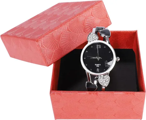 Vista 5 de ele ELEOPTION Reloj de pulsera para mujer, pulsera de cuarzo con esfera redonda de diamantes de imitación, correa de acero inoxidable, con caja