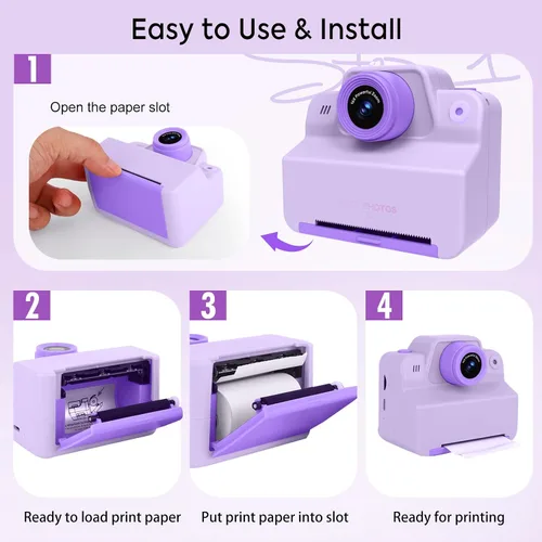 Vista 6 de Cámara instantánea para niños imprime fotos al instante, cámara de juguete que imprime imágenes, cámaras de impresión instantánea, regalo para niñas