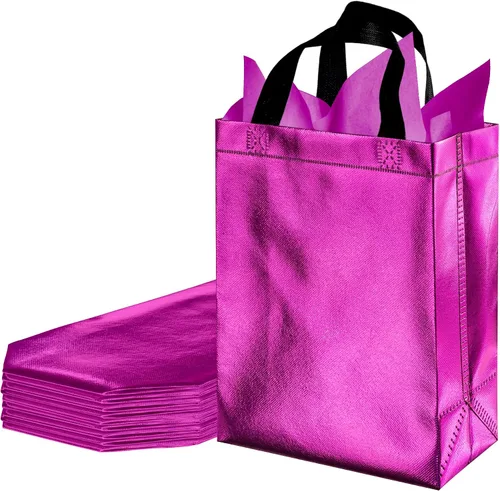 Vista 9 de BLEWINDZ 9 Piezas Bolsas de Regalo Medianas con Papel de Seda – Bolsas de Regalo Verdes Reutilizables Brillantes - Ideales como Bolsa de Golosinas