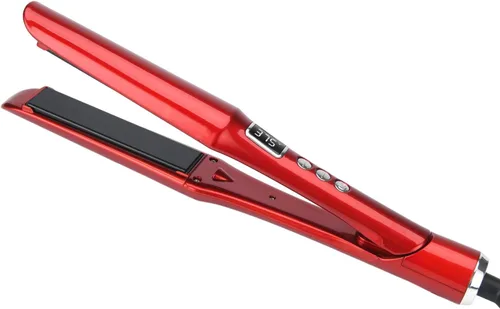 Vista 2 de Alisador y rizador de pelo 2 en 1, titanio y cerámica, rojo Plancha plana para cabello fino, calentamiento rápido, iones negativos, doble voltaje