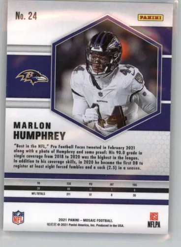 Vista 2 de 2021 Panini Mosaic #24 Marlon Humphrey Baltimore Ravens Football Card - GotBaseballCards