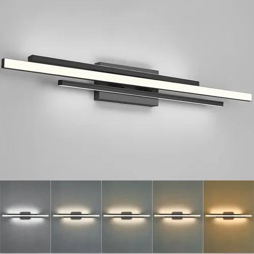 Vista 17 de VitaLink Lámpara de tocador dorada, 24 pulgadas, moderna lámpara de pared de baño sobre espejo de tocador, 2 luces cableadas de vidrio blanco