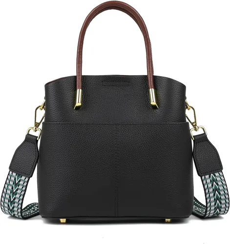 Vista 9 de Bolsos de cubo para mujer, bolso de hombro de cuero genuino, bolsos de asa superior, bolso cruzado con 2 correas extraíbles
