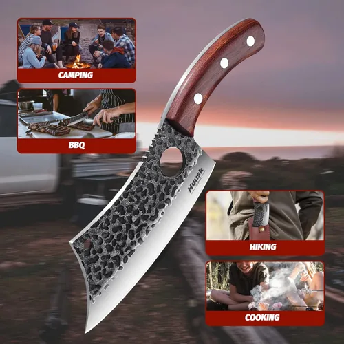 Vista 8 de Huusk Cuchillos coleccionables Cuchillo de chef y cuchillo de carne con funda de cuero y caja de regalo..