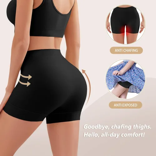 Vista 4 de YADIFEN Pantalones cortos para debajo de los vestidos, pantalones cortos suaves para mujer, ropa interior antirozaduras, pantalones cortos de yoga