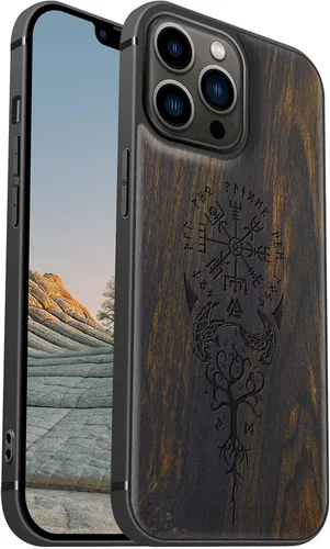 Vista 16 de Carveit Funda magnética de madera para iPhone 13 [madera real dura y TPU suave], funda protectora híbrida de madera única y elegante a prueba