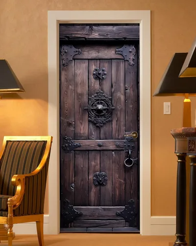 Vista 42 de FLFK Adhesivo para puerta – Puerta vintage beige, mural para despegar y pegar, tamaño combinado 30 x 80 pulgadas, dividido en 2 piezas Mt5423