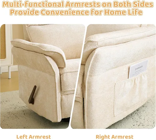 Vista 7 de Sillón reclinable giratorio de gran tamaño con reposacabezas ajustable, mecedora para guardería con reposabrazos sobrerelleno, silla reclinable Beige
