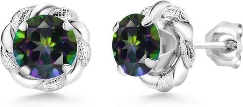 Vista 126 de Gem Stone King Aretes de plata de ley 925 de 0.236 in con piedra natal redonda para mujer