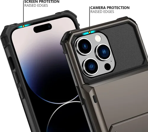 Vista 79 de Nvollnoe - Funda para iPhone 14 con tarjetero [tienda de 5 tarjetas] Negro - Almacenamiento más grande