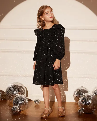 Vista 5 de GRACE KARIN Vestido de otoño para niñas, de manga larga, con volantes, escalonado, brillante, vestido de fiesta de invierno para niñas, talla 5-12