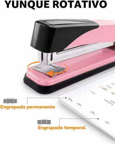 Vista 3 de Marsrock Grapadora resistente para escritorio con 50 hojas, 3000 grapas Rosa