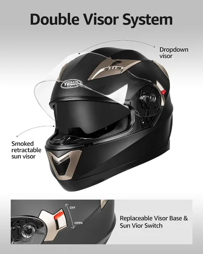 Vista 2 de Casco integral para motocicleta, aprobado por DOT, casco YEMA YM-829, para motocicleta, ciclomotor de calle, carreras con visera solar para adultos