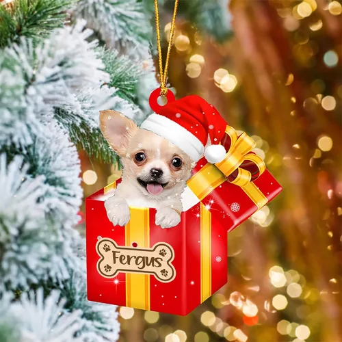 Vista 74 de Adorno de Navidad personalizado de Akita Inu, nombre personalizado Akita Inu para árbol de Navidad, en caja de regalo roja