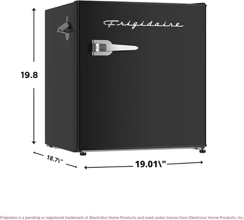 Vista 6 de FRIGIDAIRE Mini refrigerador retro negro de 1.6 pies cúbicos con control de termostato ajustable de ahorro de energía, abrebotellas de montaje