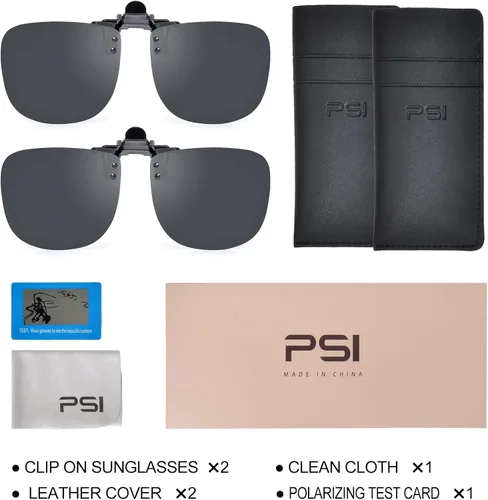 Vista 6 de PSI Paquete de 2 lentes de sol polarizados con clip sobre lentes recetados abatibles, clip de metal sin montura para mujeres y hombres