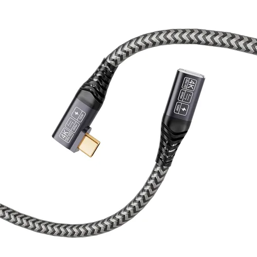Vista 9 de Cable de extensión USB 3.2 de 1.65 pies, cable de extensión USB-C corto de ángulo recto macho a hembra de carga de extensión compatible con video
