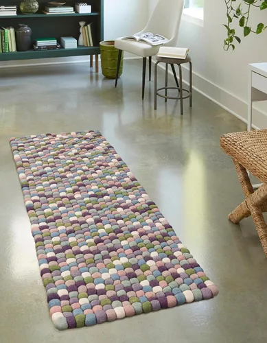 Vista 24 de Unique Loom Felt Ball Collection - Alfombra de área (2 pies, redonda, rosa y púrpura/marfil)