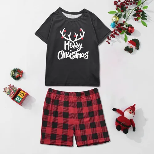 Vista 2 de JEGULV Pijamas de Navidad para la familia, conjuntos de pijamas de manga corta a juego para la familia 2024