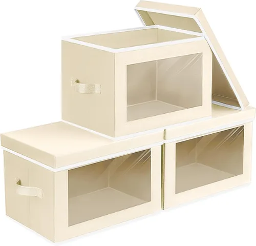 Vista 41 de Homsorout Contenedores de almacenamiento con tapas, organizadores pequeños de tela con ventana, contenedores de almacenamiento plegables para ropa