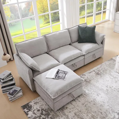 Vista 10 de Sofás modulares de nube seccionales de 85.83 pulgadas para sala de estar, sofá modular moderno con otomana de almacenamiento, sofá de nube de Beige