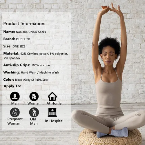 Vista 7 de Non Slip Yoga Socks with Grips for Pilates, Ballet, Barre, Bikram, Barefoot, Hospital Anti Skid Socks for Women and Men