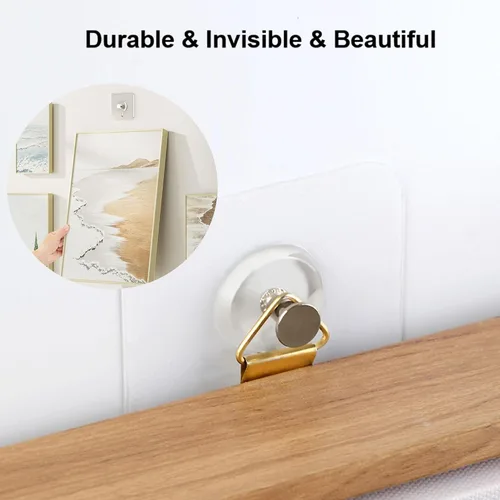 Vista 8 de 12 piezas de perchas para cuadros sin clavos, perchas de pared sin clavos, ganchos adhesivos para pared para colgar cuadros para cocina, baño, hogar