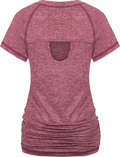 Vista 2 de Ninedaily Camiseta de entrenamiento para mujer, para correr, yoga, verano, manga corta, túnica casual