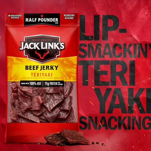 Vista 5 de Jack Link's Carne Seca de Res, Teriyaki, Bolsa Grande de Cecina de Media Libra - Aperitivo de Carne Sabroso, Aperitivos de Proteína Listos