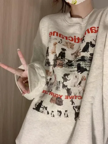 Vista 5 de Sudadera gráfica con cuello redondo para mujer, sudadera de gran tamaño para mujer, ropa Y2K