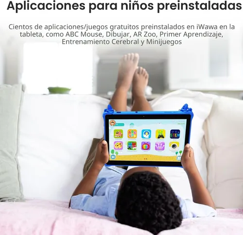Vista 4 de PRITOM Tabletas para niños de 10 pulgadas Android 13, tableta con cordón 64GB, Quad-Core, pantalla HD IPS, WiFi, cámara dual, tableta para niños Azul