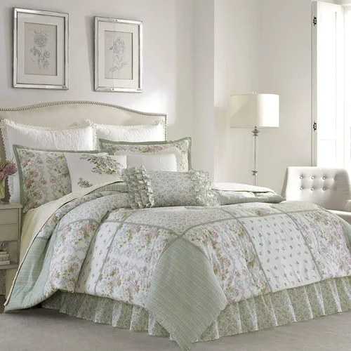 Vista 11 de Laura Ashley - Juego de edredón matrimonial, ropa de cama de algodón reversible con fundas a juego y falda de cama, elegante decoración del hogar