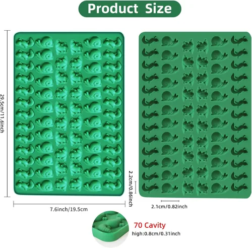 Vista 2 de Paquete de 2 moldes de silicona mini de 140 cavidades de rana, lagarto, caracoles para gelatina, galletas, decoración de pasteles