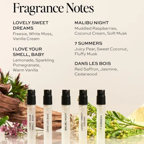 Vista 4 de Muestra de Perfume DIME Beauty, Hipoalergénico, Perfumes Limpios, Eau de Toilette Para Mujer (Set de 5, 2 ml)