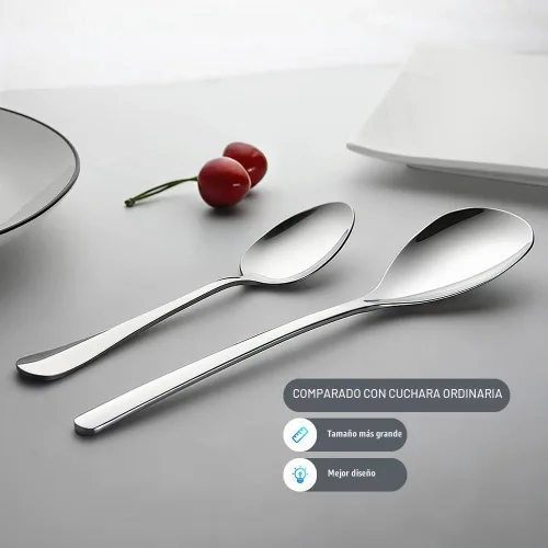 Vista 3 de Juego de 2 cucharas de servir, cucharas sólidas y ranuradas de acero inoxidable de 9.4 pulgadas, utensilios de cocina extra grandes y resistentes