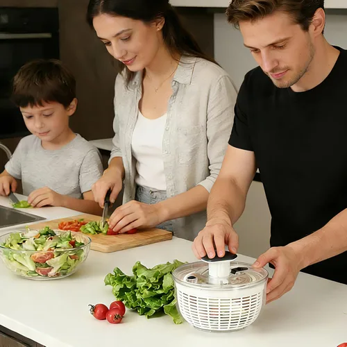 Vista 8 de Ourokhome Centrifugadora de Ensalada Secadora de Lechuga, Secadora de Vegetales Grande de Presión Fácil con Una Mano, Mezcladora de Ensalada