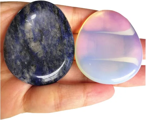 Vista 19 de Piedra calmante para el pulgar, en forma de gota, para relajar el estrés y curación con cristal Reiki, cabe en la palma de la mano