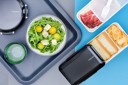Vista 3 de Tazón Bento para un almuerzo perfecto, lonchera ecológica fabricada en Japón, botella de plástico reciclable, apta para microondas y lavavajillas