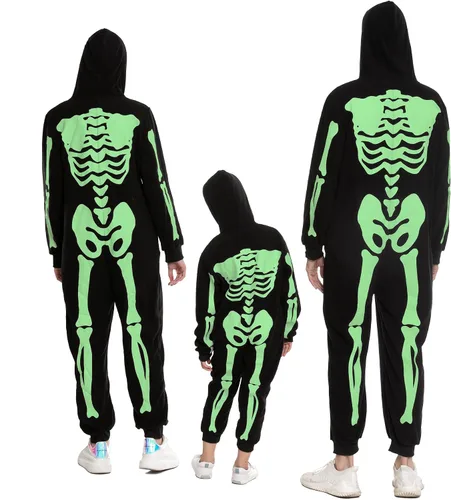 Vista 6 de Spooktacular Creations Pijama de esqueleto para hombre adulto, pijama familiar de esqueleto a juego (brilla en la oscuridad)