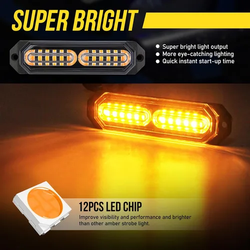 Vista 5 de Panel de control de luces estroboscópicas LED para rejilla, 20 modos intermitentes, montaje en superficie, 12 LED, impermeable, mini barra de luz