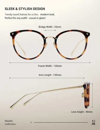 Vista 3 de TIJN Round Blue Light Glasses for Woman Men, Retro Acetate Cat Eye Rim Frame Glasses for Gaming Computer Screen, Maaike
