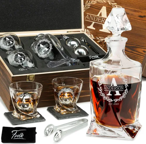 Vista 10 de Juego de decantador de whisky trenzado personalizado para el 250 aniversario, regalo de independencia de Estados Unidos 250 para hombres, nombre