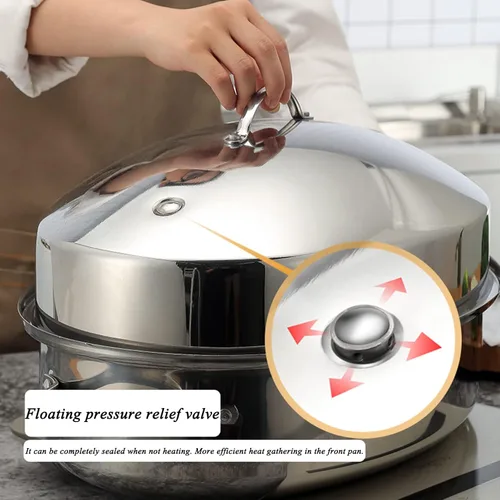 Vista 4 de Sartén ovalada de acero inoxidable para asar pavos de 3 tamaños, con estante de vapor y tapa, bandeja portátil para hornear para horno, cocinar a