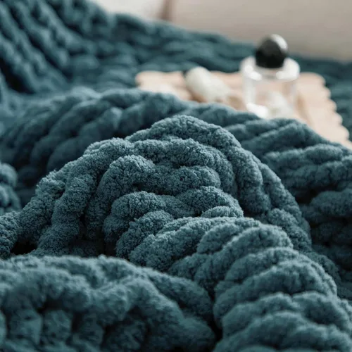 Vista 7 de Longhui bedding Manta de punto grueso hecha a mano, lujosa manta de punto trenzado de felpilla para sofá, sofá y cama, manta decorativa ultra suave