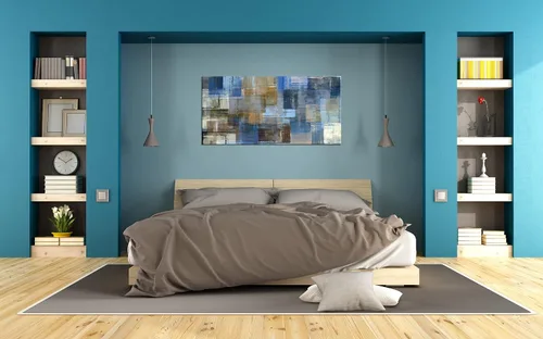 Vista 8 de DZL Art A74875 - Arte abstracto grande para pared, impresiones en lienzo gris y azul, arte de pared enmarcado, arte de pared para sala de estar