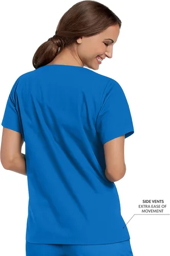 Vista 3 de Landau Essentials Relaxed Fit 4-Pocket V-Neck Scrub Top for Women 8219