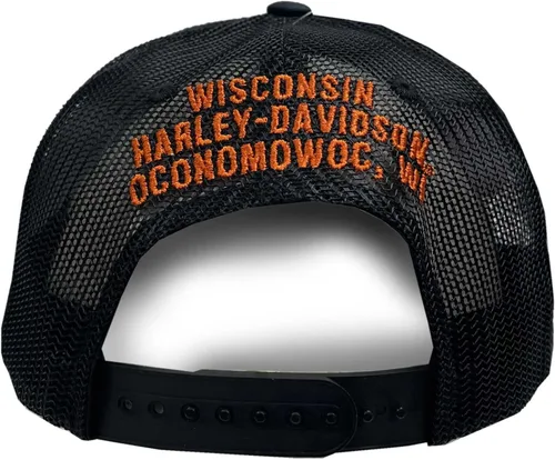 Vista 2 de Harley-Davidson Hombres Embers Skull ajustable Snapback Mesh Trucker Hat - Negro