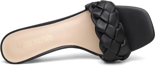 Vista 4 de DREAM PAIRS Zapatos de tacón de aguja para mujer, punta cuadrada abierta, cómodos, tacones bajos para gatito, sandalias de vestir sexy, para fiesta