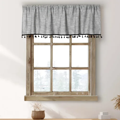 Vista 9 de Cortinas de cocina con borlas boho de 36 pulgadas de largo, modernas, de granja, de algodón y lino, cortinas cortas de cafetería para baño, ventana